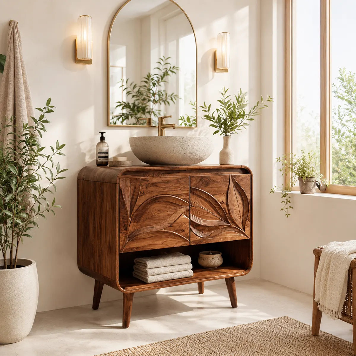 Leaf Carved Single Sink Bathroom Vanity Cabinet TT006-6917
