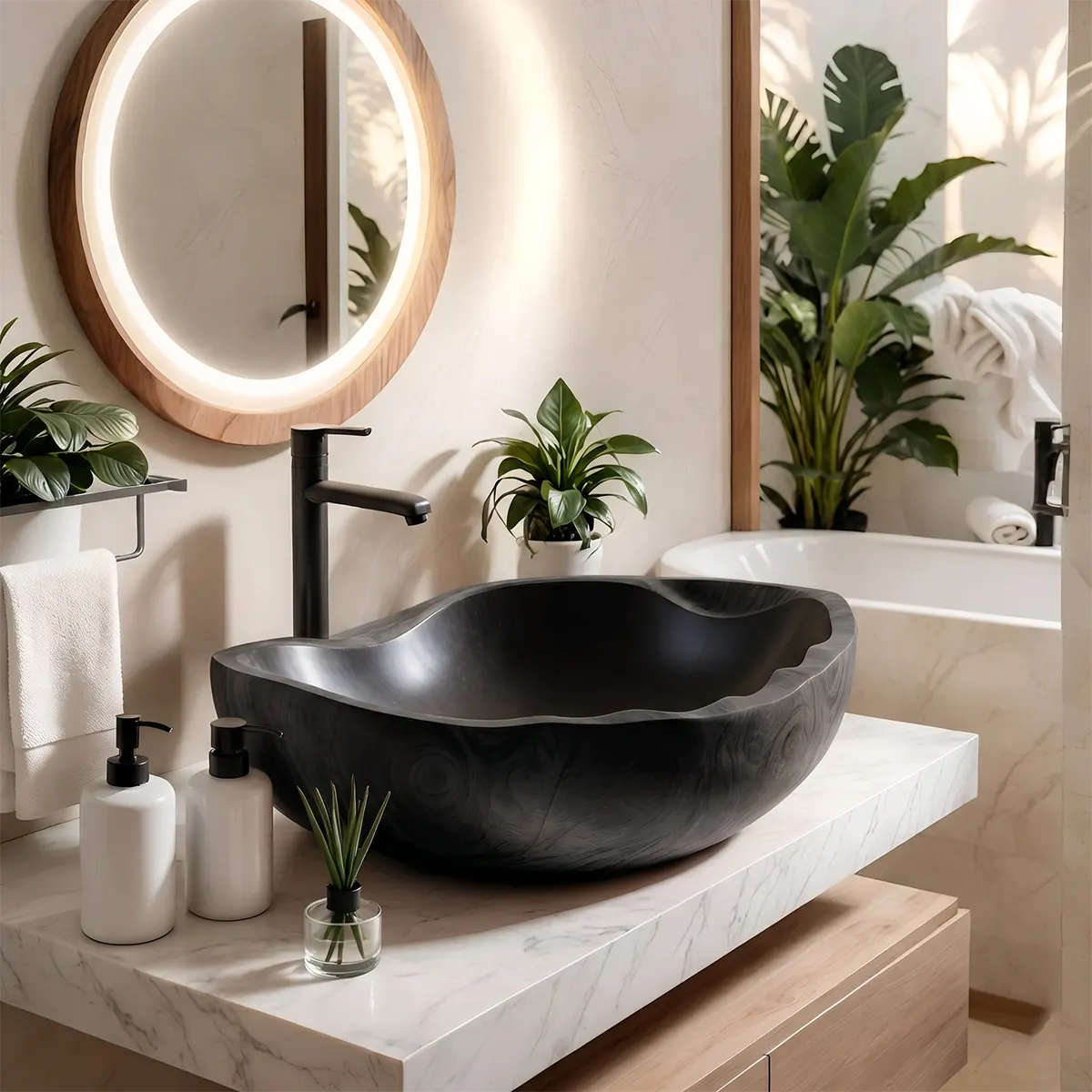 Organic Sculptural Vessel Sink | Asymmetrical Countertop Bathroom Basin TT006-4GZO8GS