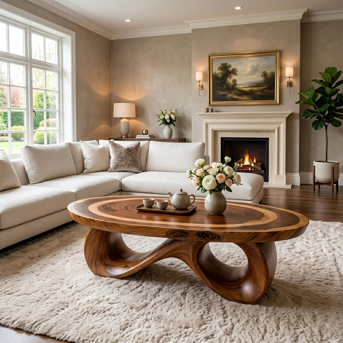 Organic Solid Wood Coffee Table – Sculptural Oval Design TH003-5853