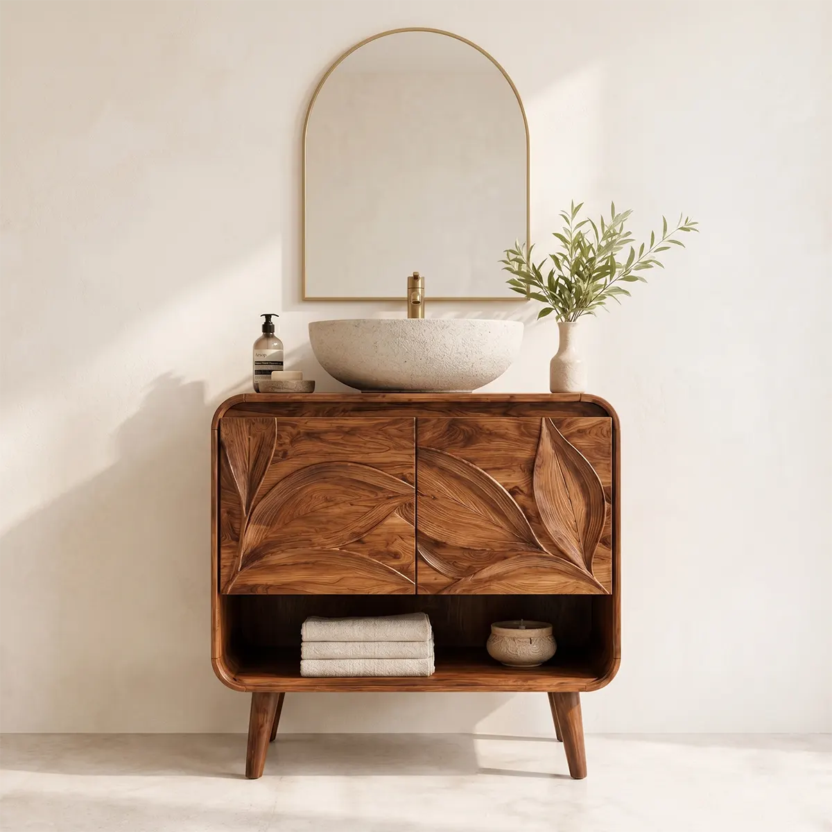Leaf Carved Single Sink Bathroom Vanity Cabinet TT006-6917