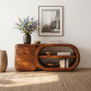 Modern Organic Storage Console Table with 3 Drawers & Open Shelves | Solid Wood Entryway Console TT006-8204