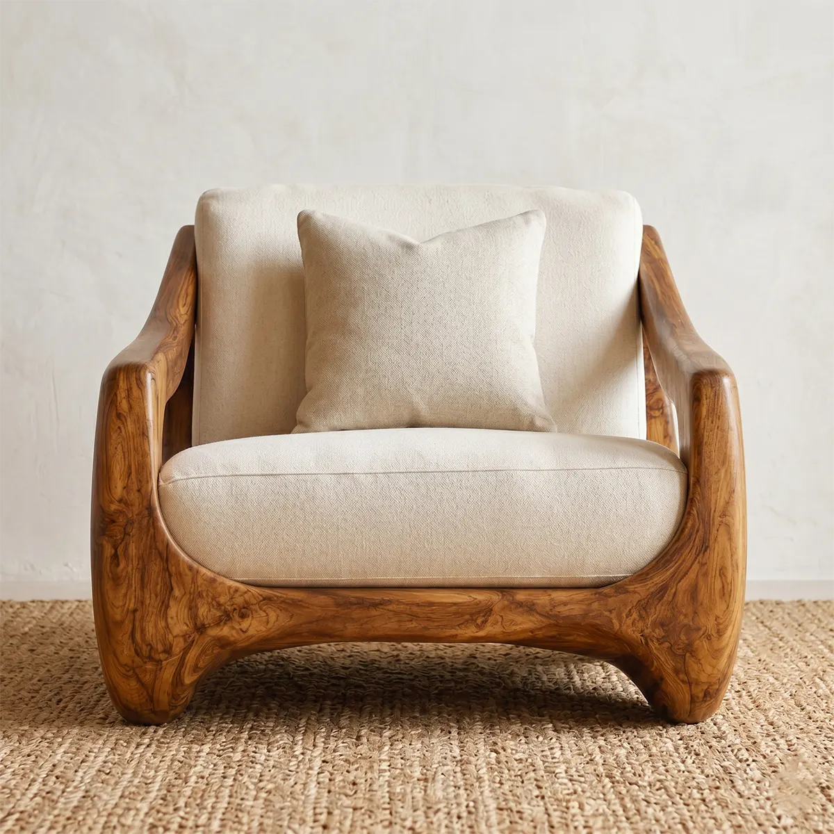 Organic Modern Solid Wood Lounge Chair | Handcrafted Sculptural Wooden Accent Chair TT006-8588