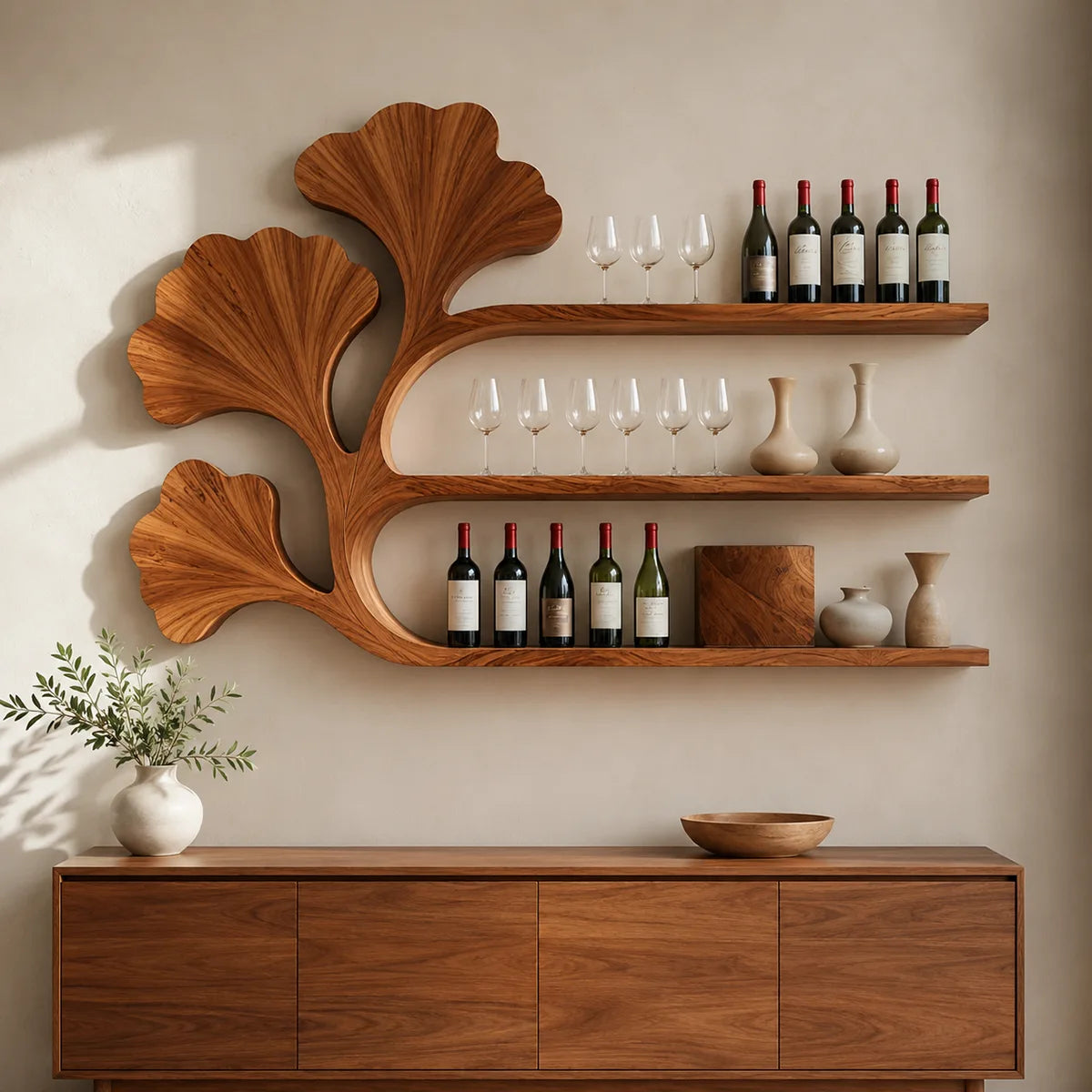 Ginkgo Grove Solid Wood Wall Wine Rack for Artful Dining Rooms & Wine Collectors TT006-2714