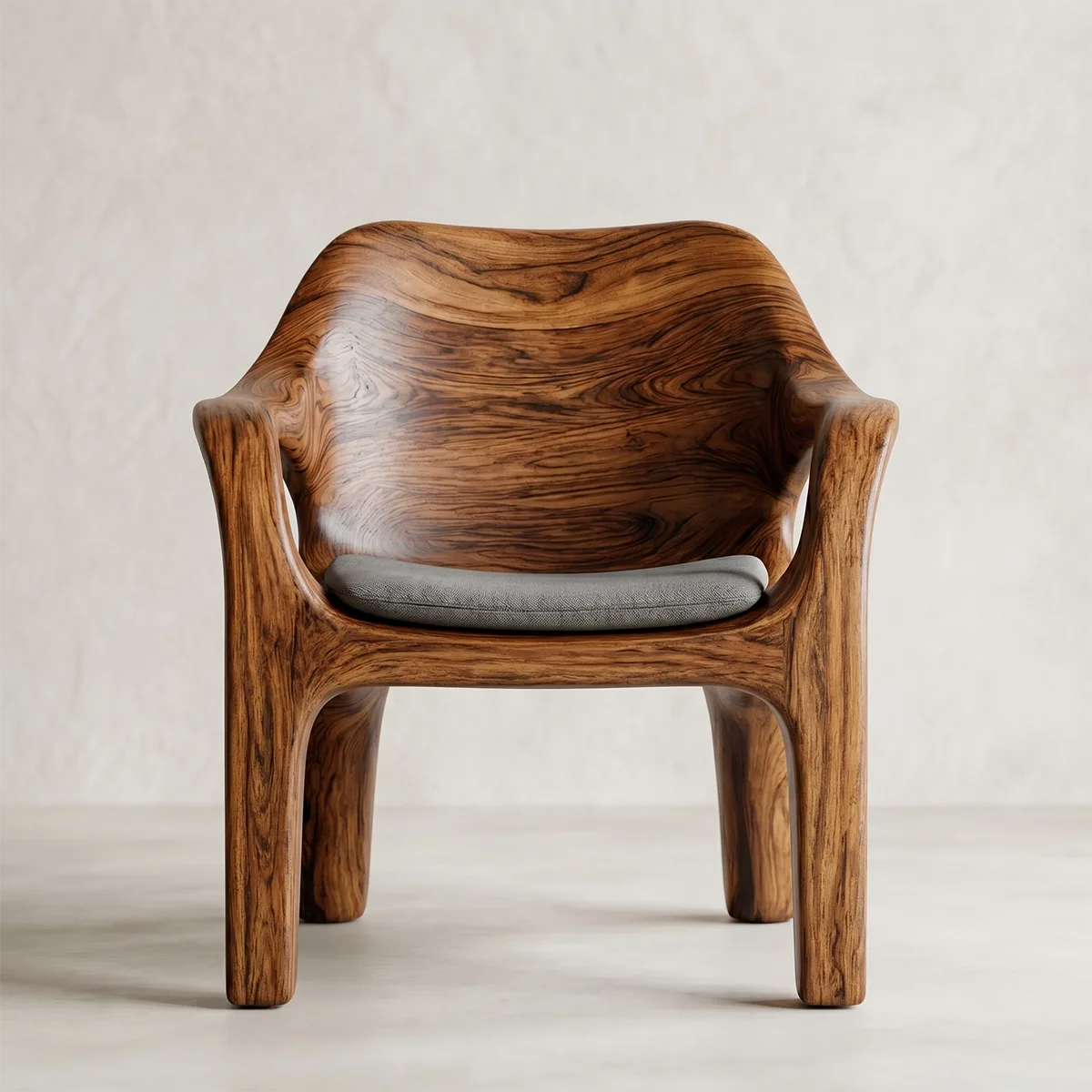 Handcrafted Solid Wood Lounge Chair Sculpted Organic Accent Chair with Armrests