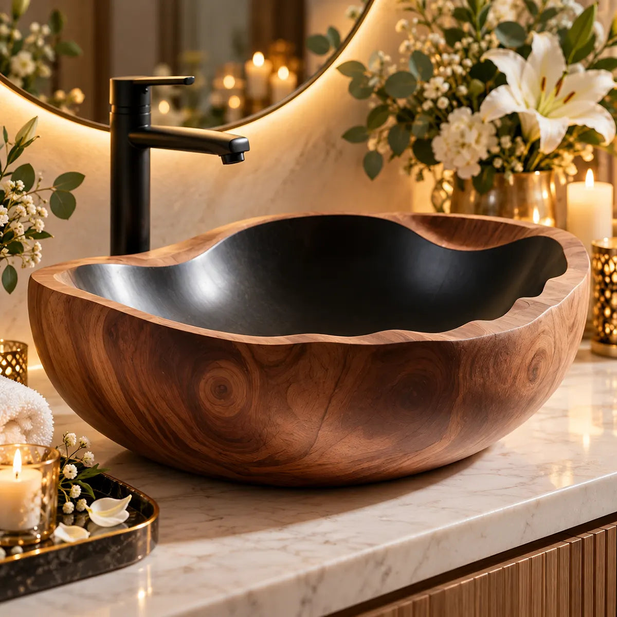 Organic Sculptural Vessel Sink | Asymmetrical Countertop Bathroom Basin TT006-4GZO8GS