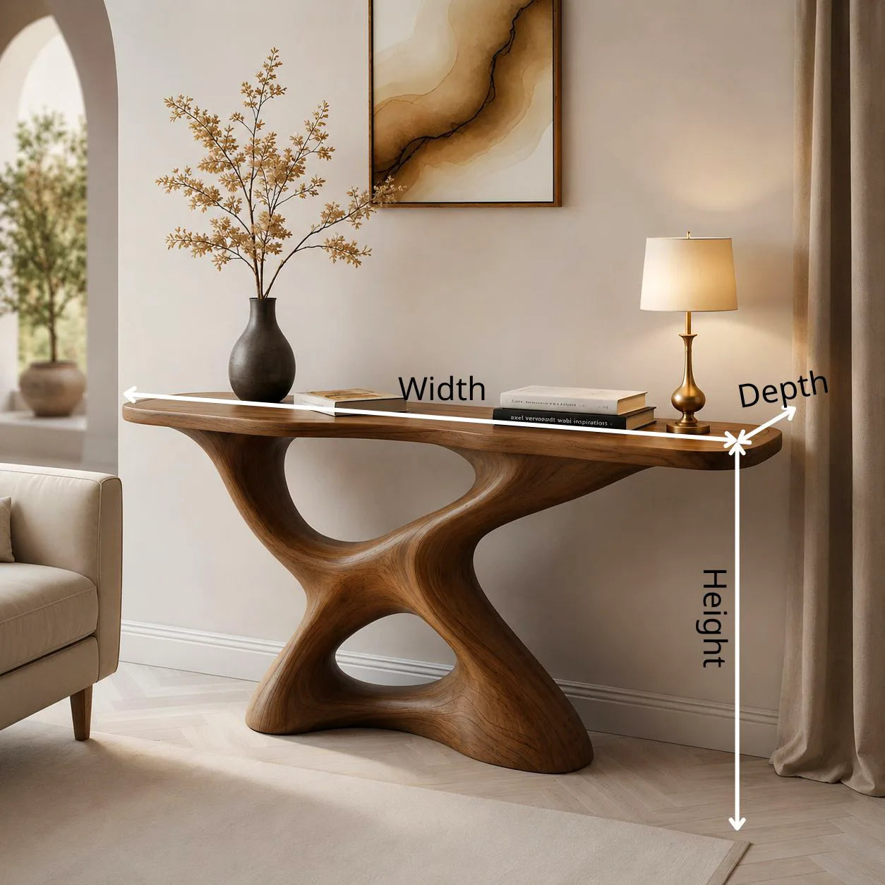 Luxury Wood Console Table, Curved Base Entryway Table, Artistic Hallway Sofa Table for Living Room