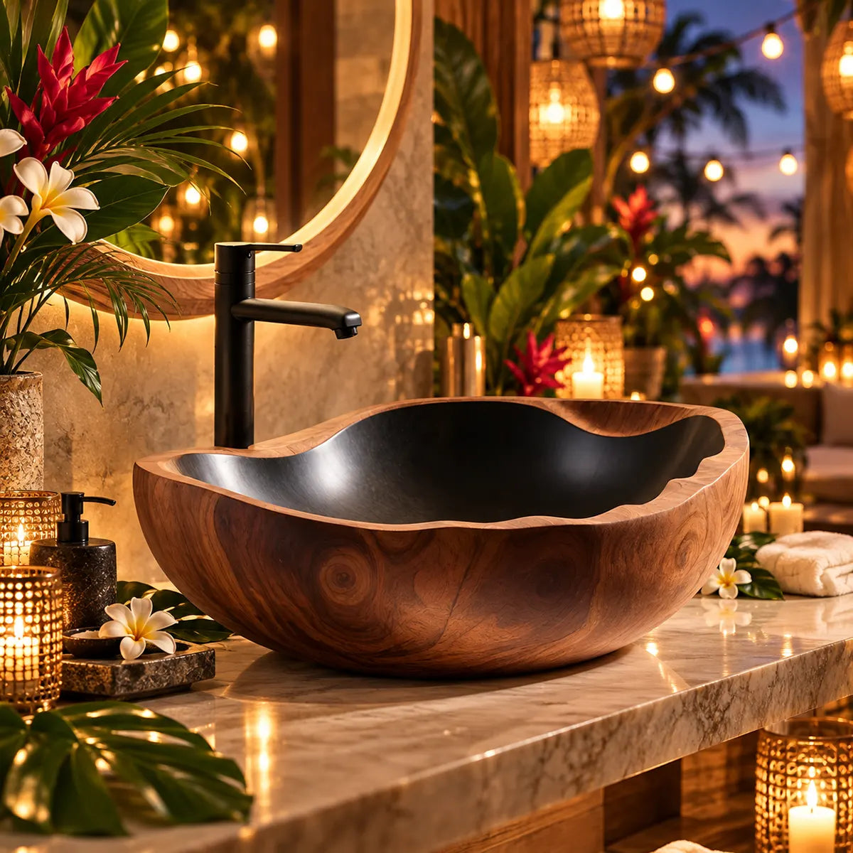 Organic Sculptural Vessel Sink | Asymmetrical Countertop Bathroom Basin TT006-4GZO8GS