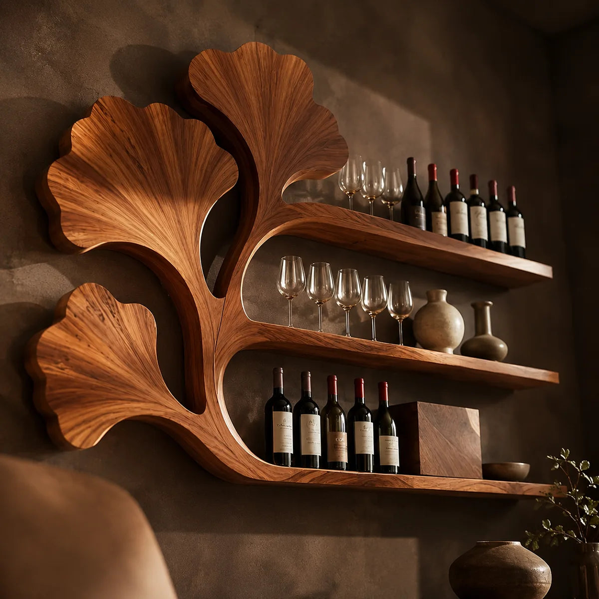 Ginkgo Grove Solid Wood Wall Wine Rack for Artful Dining Rooms & Wine Collectors TT006-2714