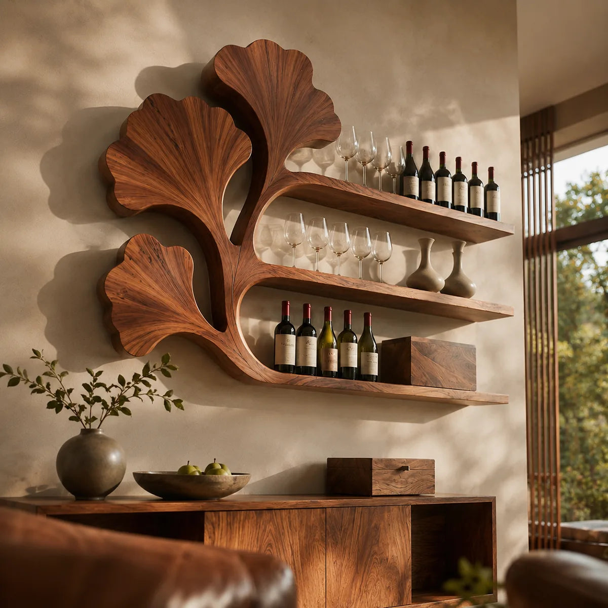 Ginkgo Grove Solid Wood Wall Wine Rack for Artful Dining Rooms & Wine Collectors TT006-2714