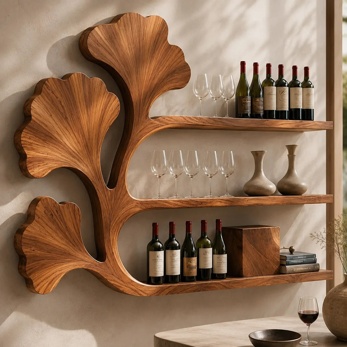 Ginkgo Grove Solid Wood Wall Wine Rack for Artful Dining Rooms & Wine Collectors TT006-2714