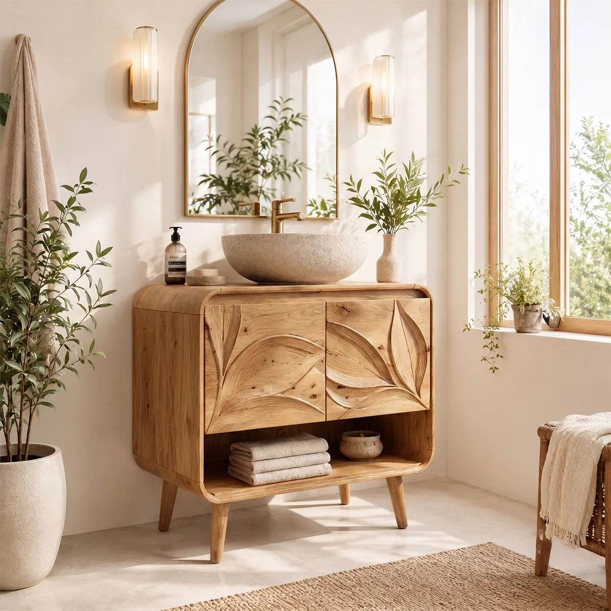 Leaf Carved Single Sink Bathroom Vanity Cabinet TT006-6917