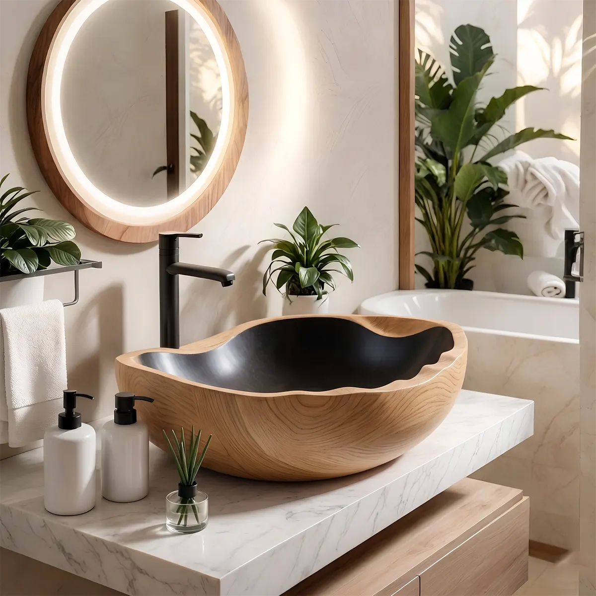 Organic Sculptural Vessel Sink | Asymmetrical Countertop Bathroom Basin TT006-4GZO8GS