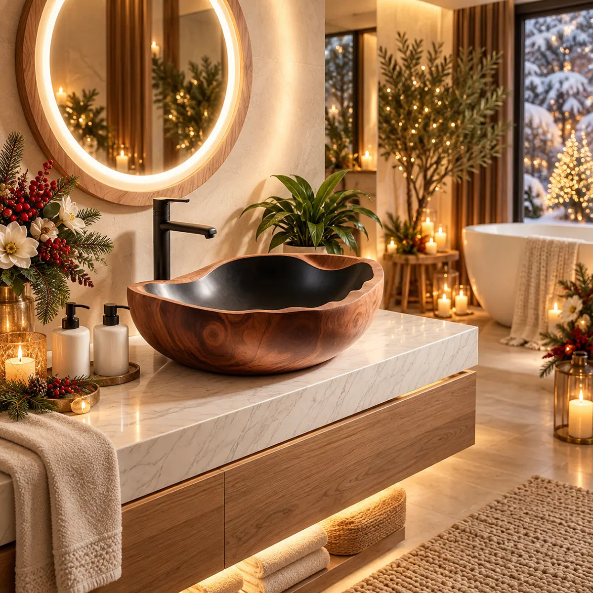 Organic Sculptural Vessel Sink | Asymmetrical Countertop Bathroom Basin TT006-4GZO8GS