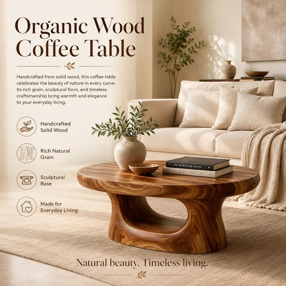 Modern Oval Coffee Table | Organic Sculptural Cocktail Table for Contemporary Living Room TT006-8612