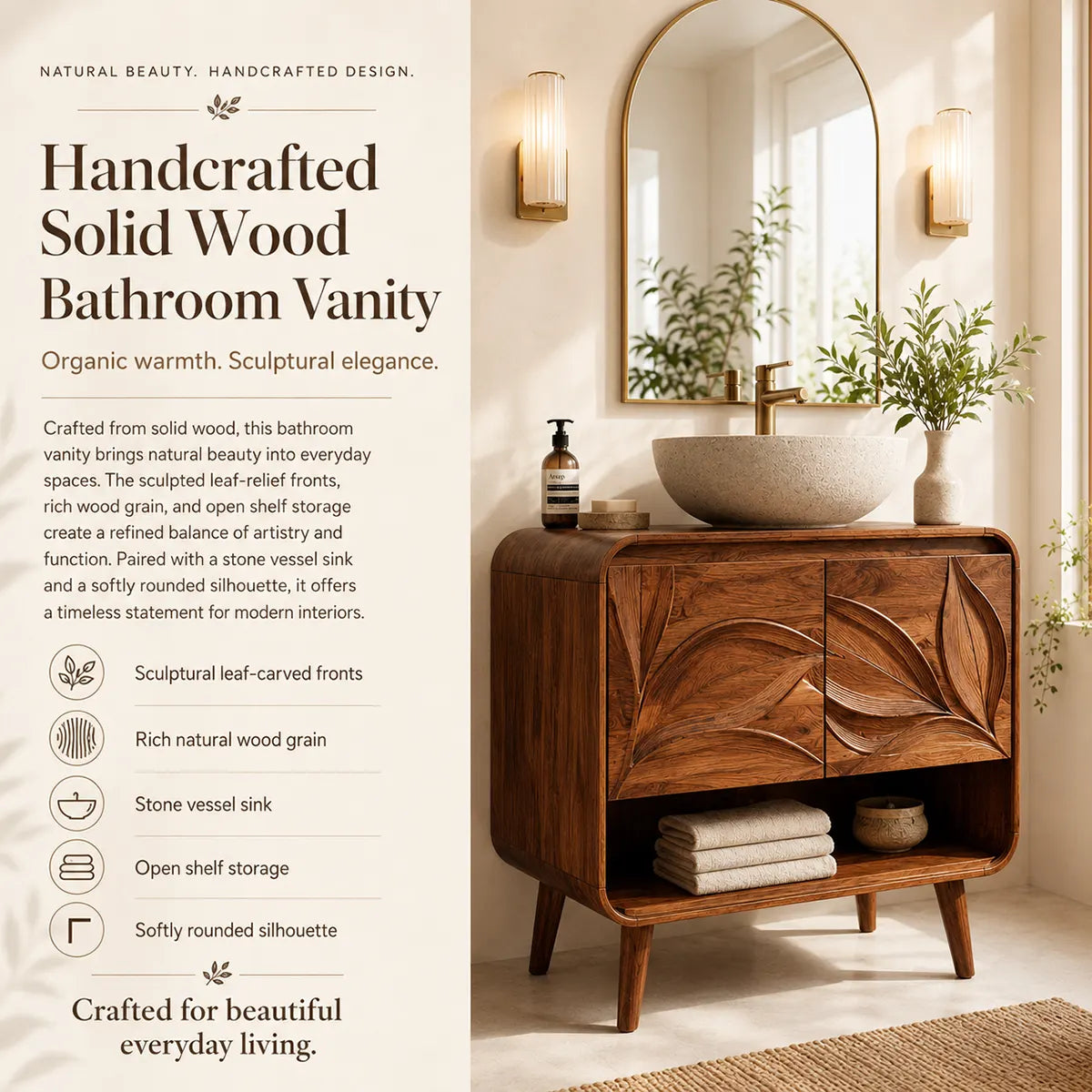 Leaf Carved Single Sink Bathroom Vanity Cabinet TT006-6917