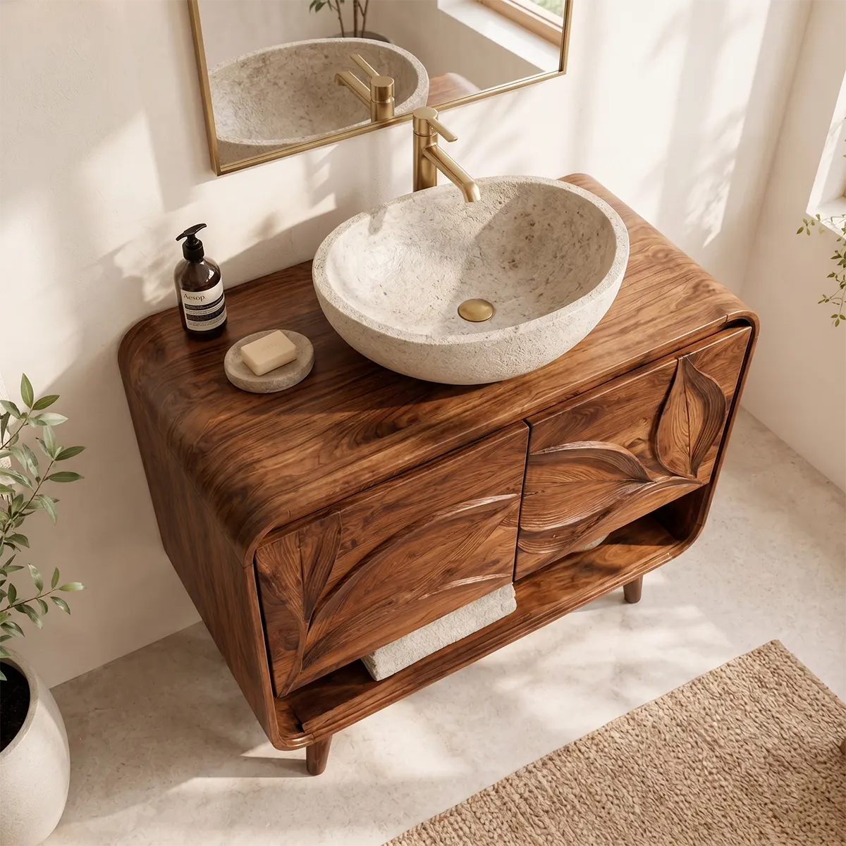 Leaf Carved Single Sink Bathroom Vanity Cabinet TT006-6917