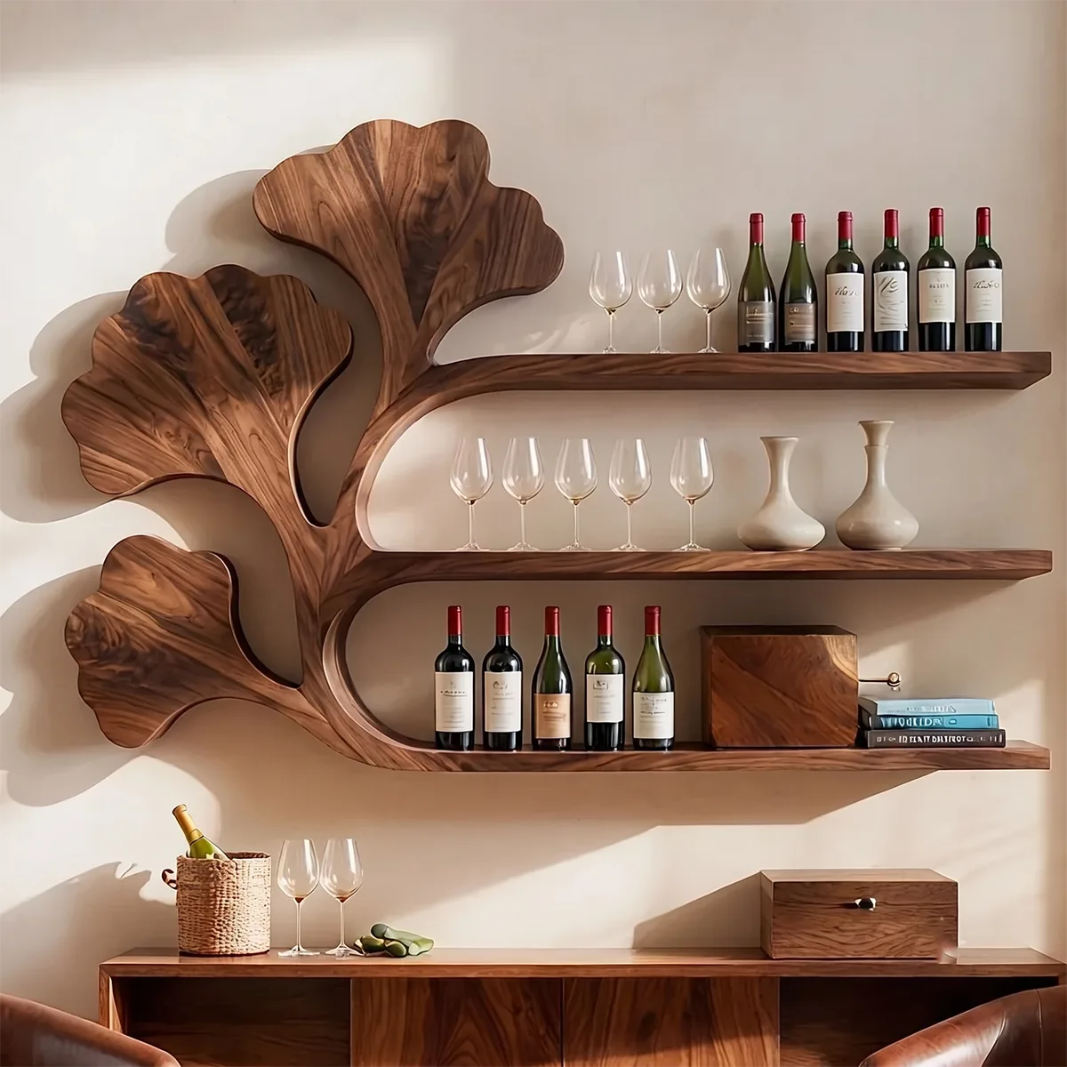 Ginkgo Grove Solid Wood Wall Wine Rack for Artful Dining Rooms & Wine Collectors TT006-2714