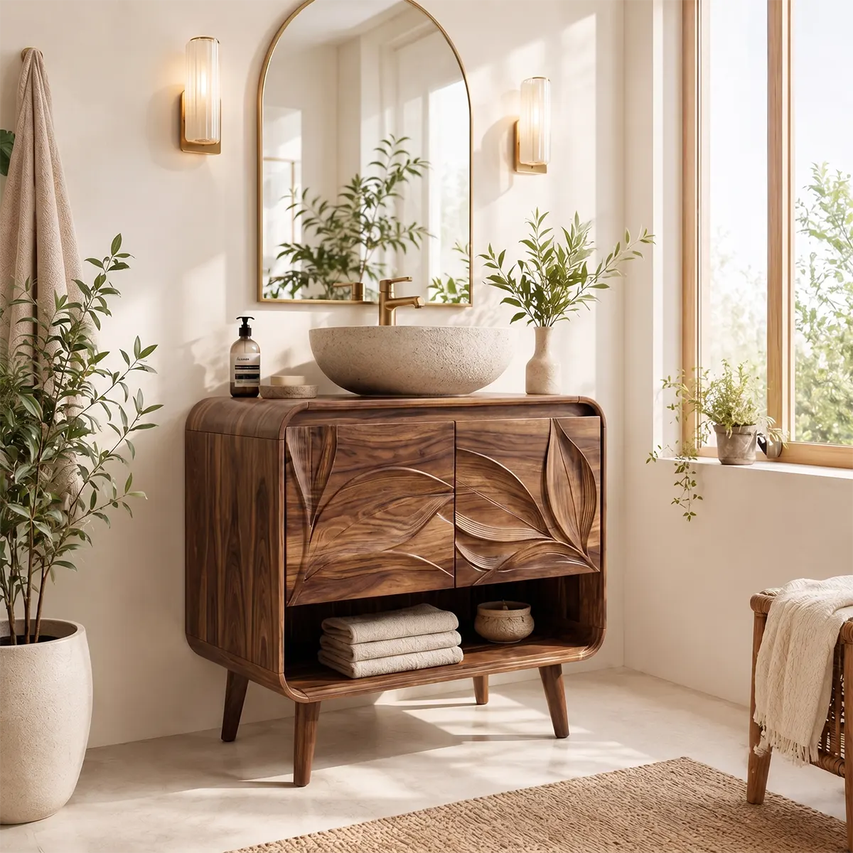Leaf Carved Single Sink Bathroom Vanity Cabinet TT006-6917