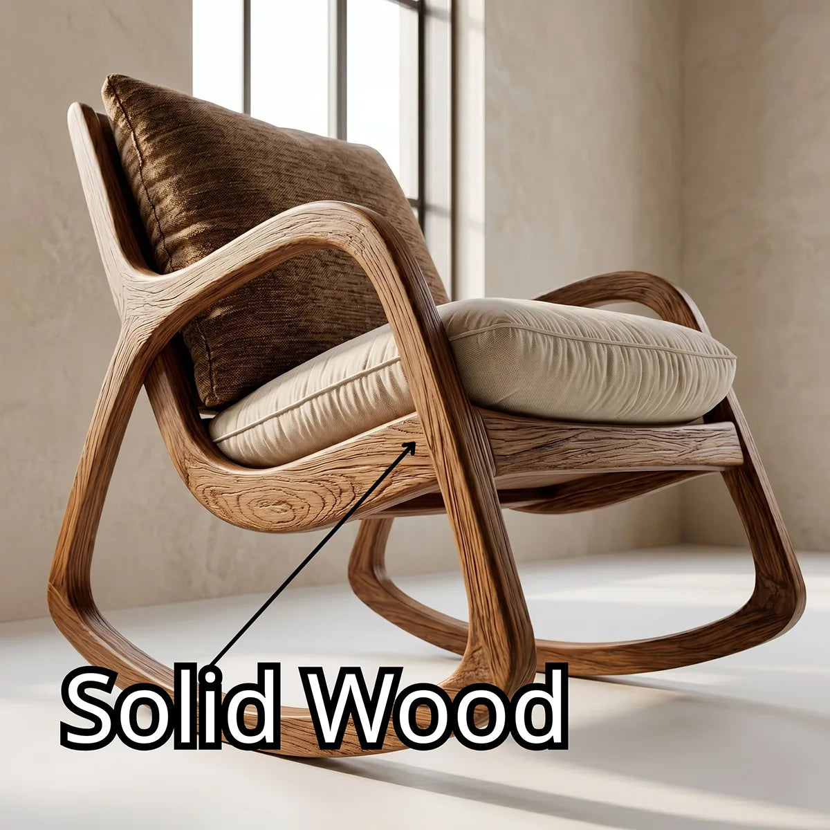 Handcrafted Solid Wood Rocking Lounge Chair, Organic Walnut Accent Chair