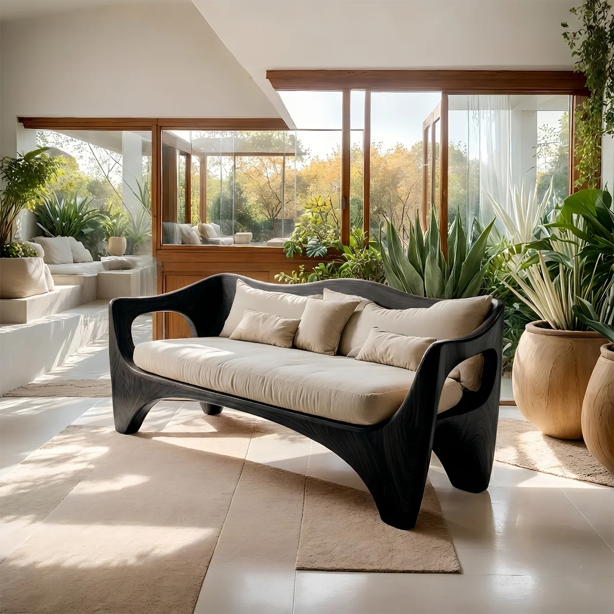 Luxury Sculptural Wooden Sofa with Organic Curved Frame Design