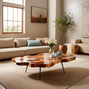 Organic Live Edge Solid Wood Coffee Table – Handcrafted Modern Rustic Table
