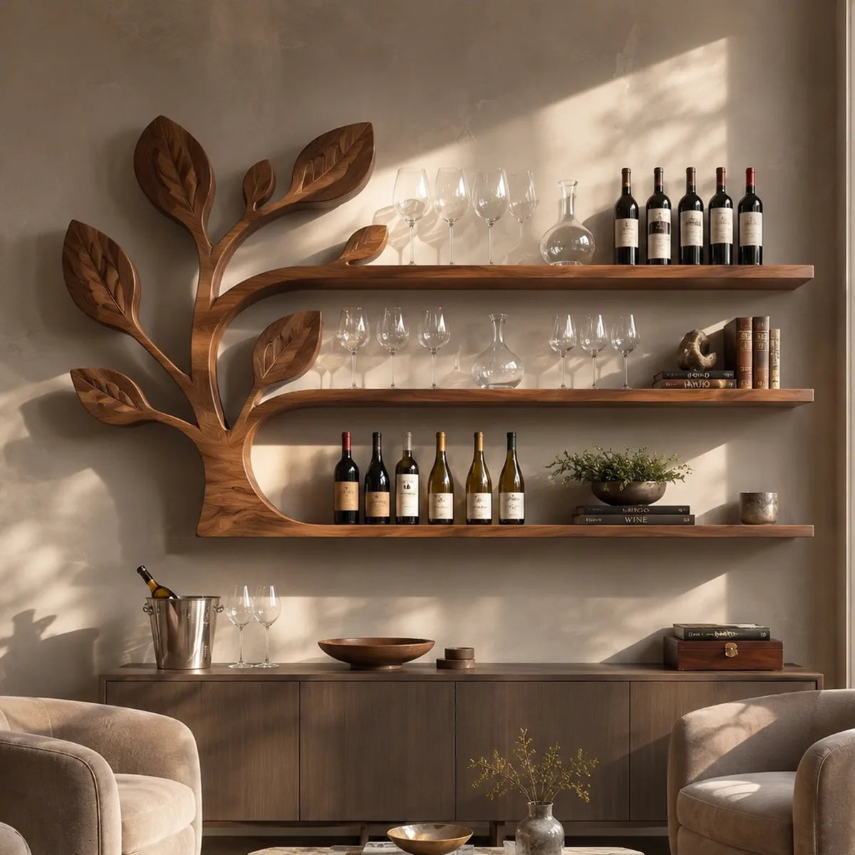 Arbor Flow Solid Wood Wall Wine Rack for Modern Dining Rooms TT006-9903