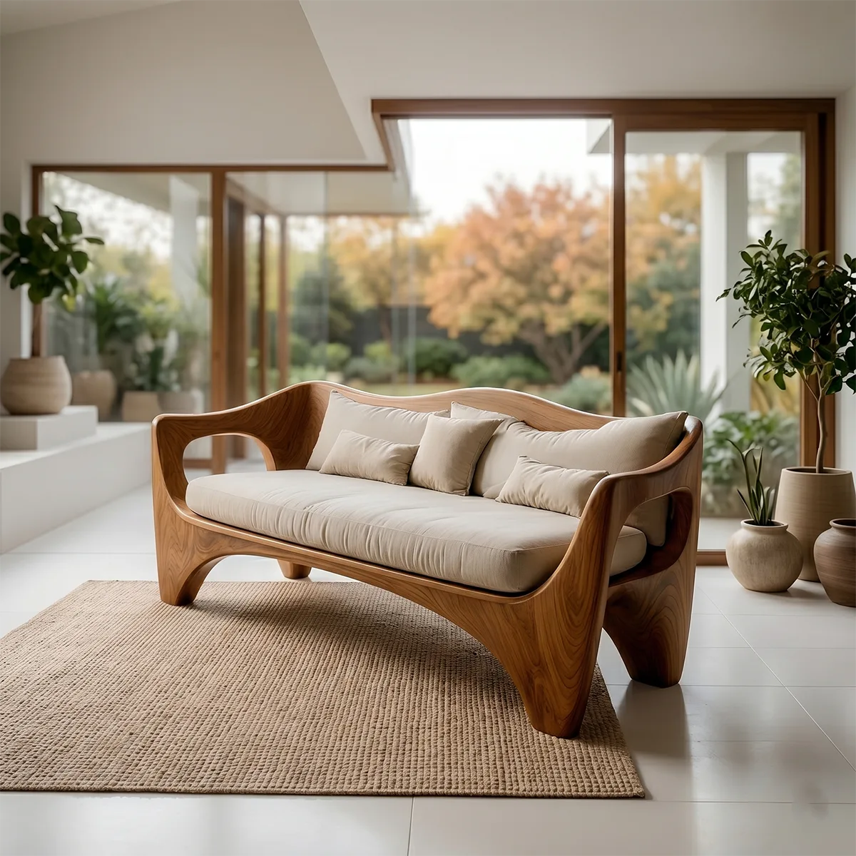 Luxury Sculptural Wooden Sofa with Organic Curved Frame Design