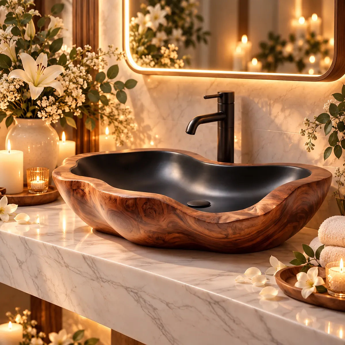 Organic Freeform Vessel Sink | Sculptural Asymmetrical Countertop Bathroom Basin TT006-1UMX3XP