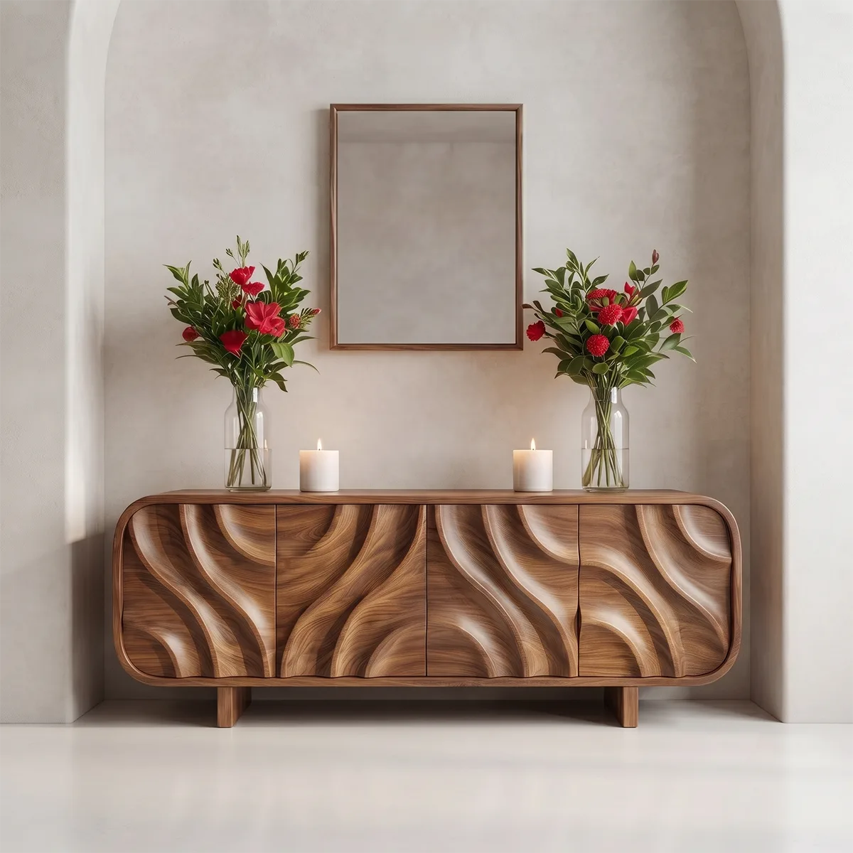 Modern Organic Sideboard Cabinet with Sculpted Wood Doors | Contemporary Storage Credenza TT006-3641
