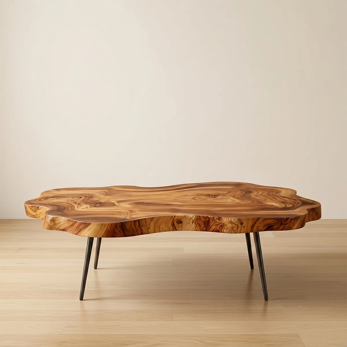 Organic Live Edge Solid Wood Coffee Table – Handcrafted Modern Rustic Table