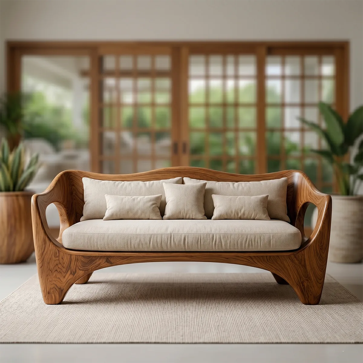 Luxury Sculptural Wooden Sofa with Organic Curved Frame Design
