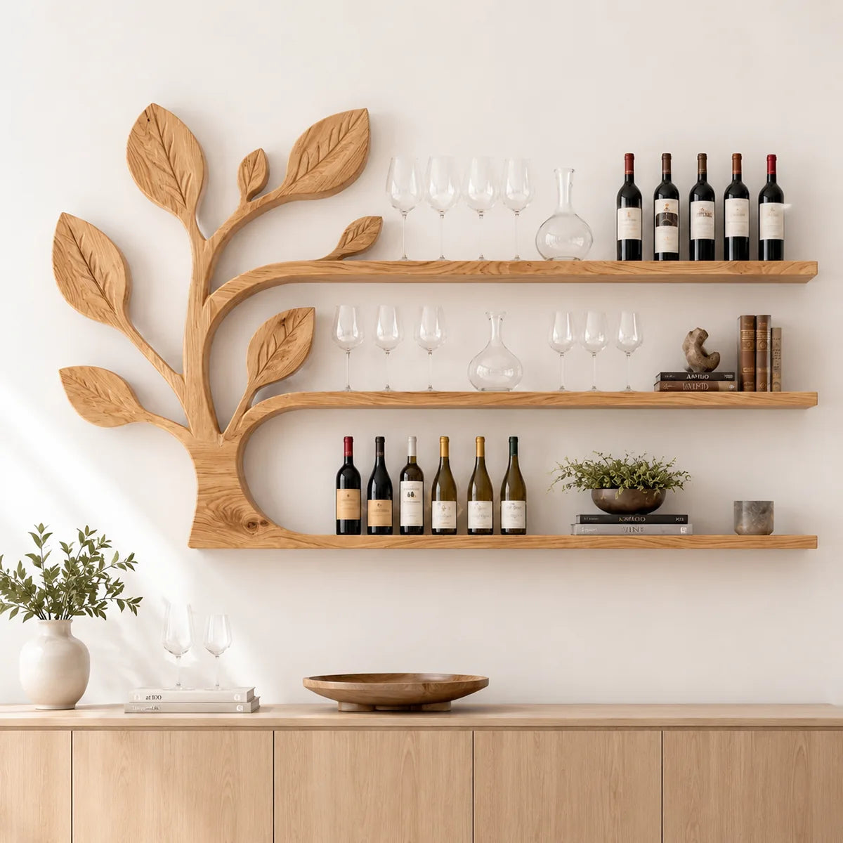 Arbor Flow Solid Wood Wall Wine Rack for Modern Dining Rooms TT006-9903