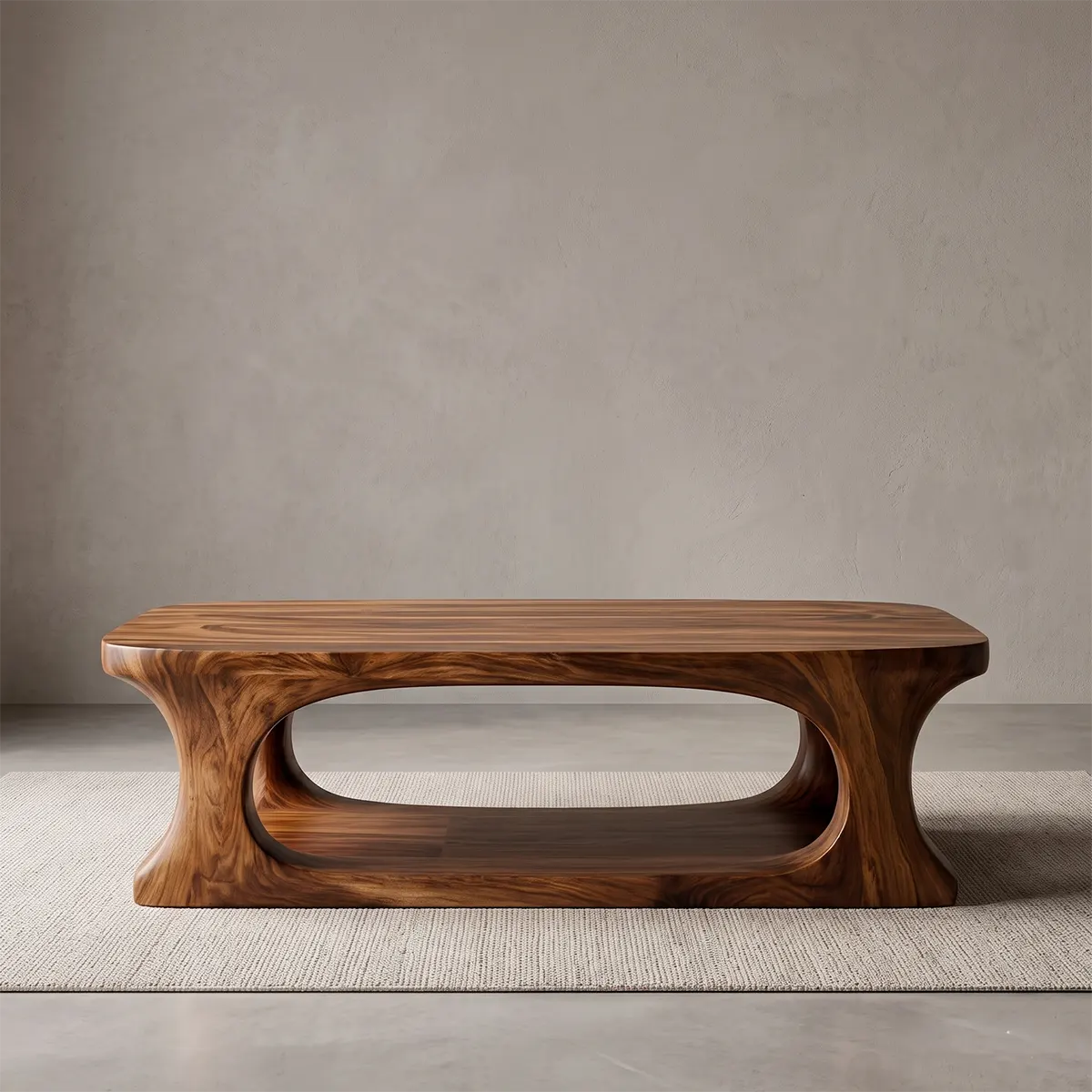 Modern Coffee Table with Shelf | Organic Sculptural Cocktail Table for Contemporary Living Room TT006-5621