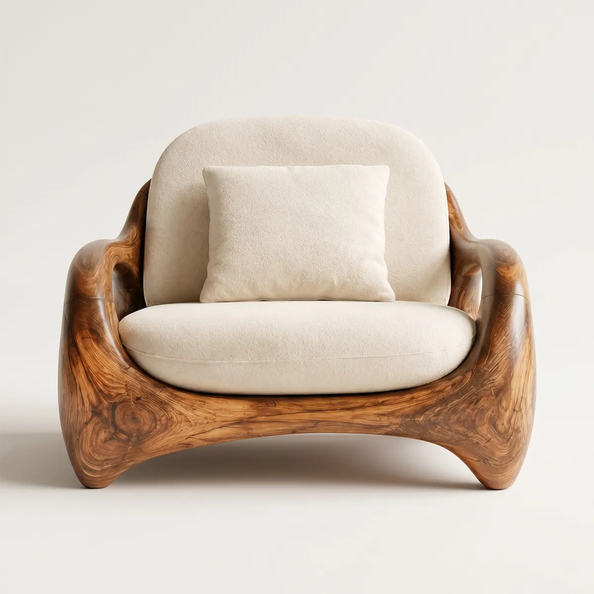 Organic Modern Solid Wood Lounge Chair | Sculptural Handcrafted Wooden Accent Chair TT006-3914