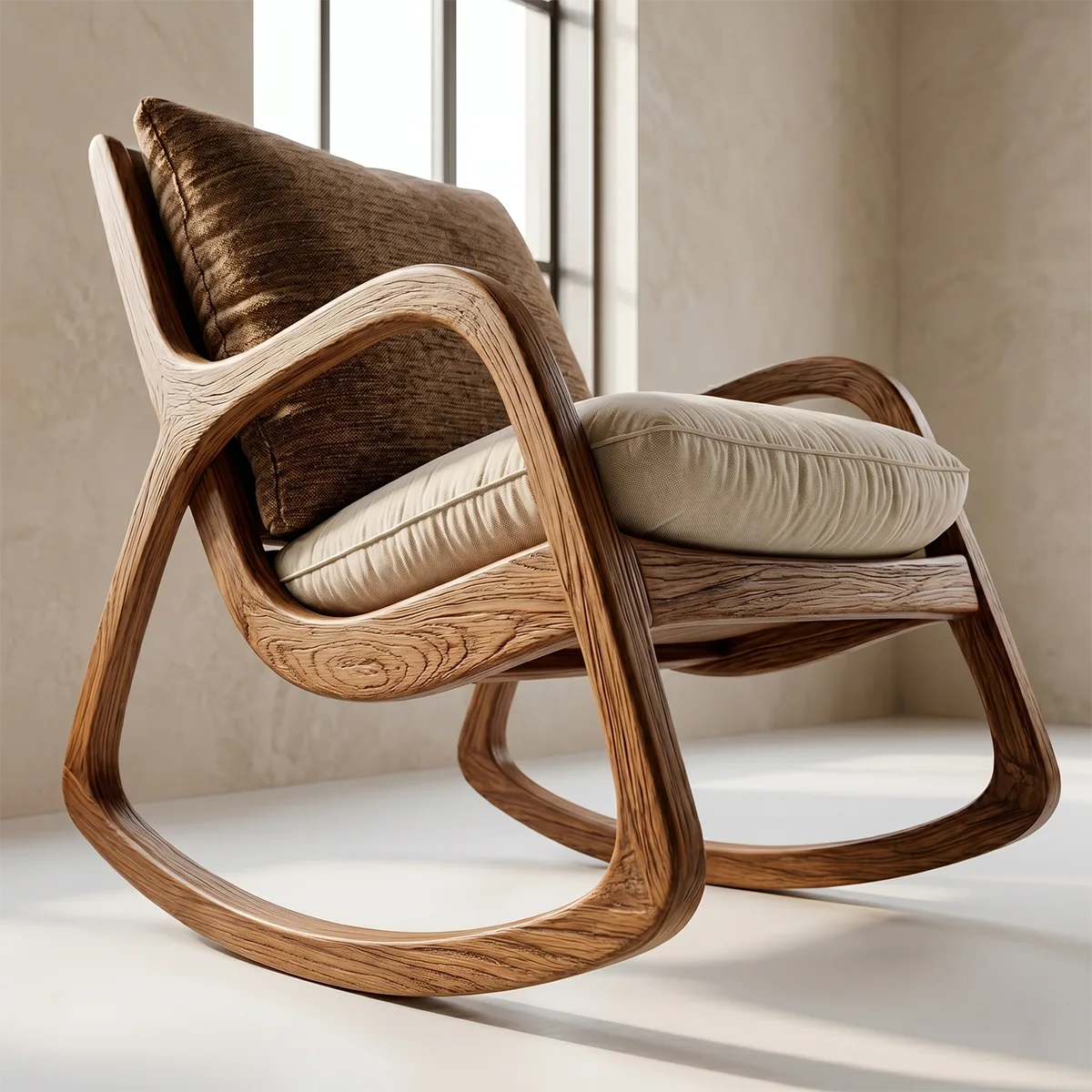 Handcrafted Solid Wood Rocking Lounge Chair, Organic Walnut Accent Chair