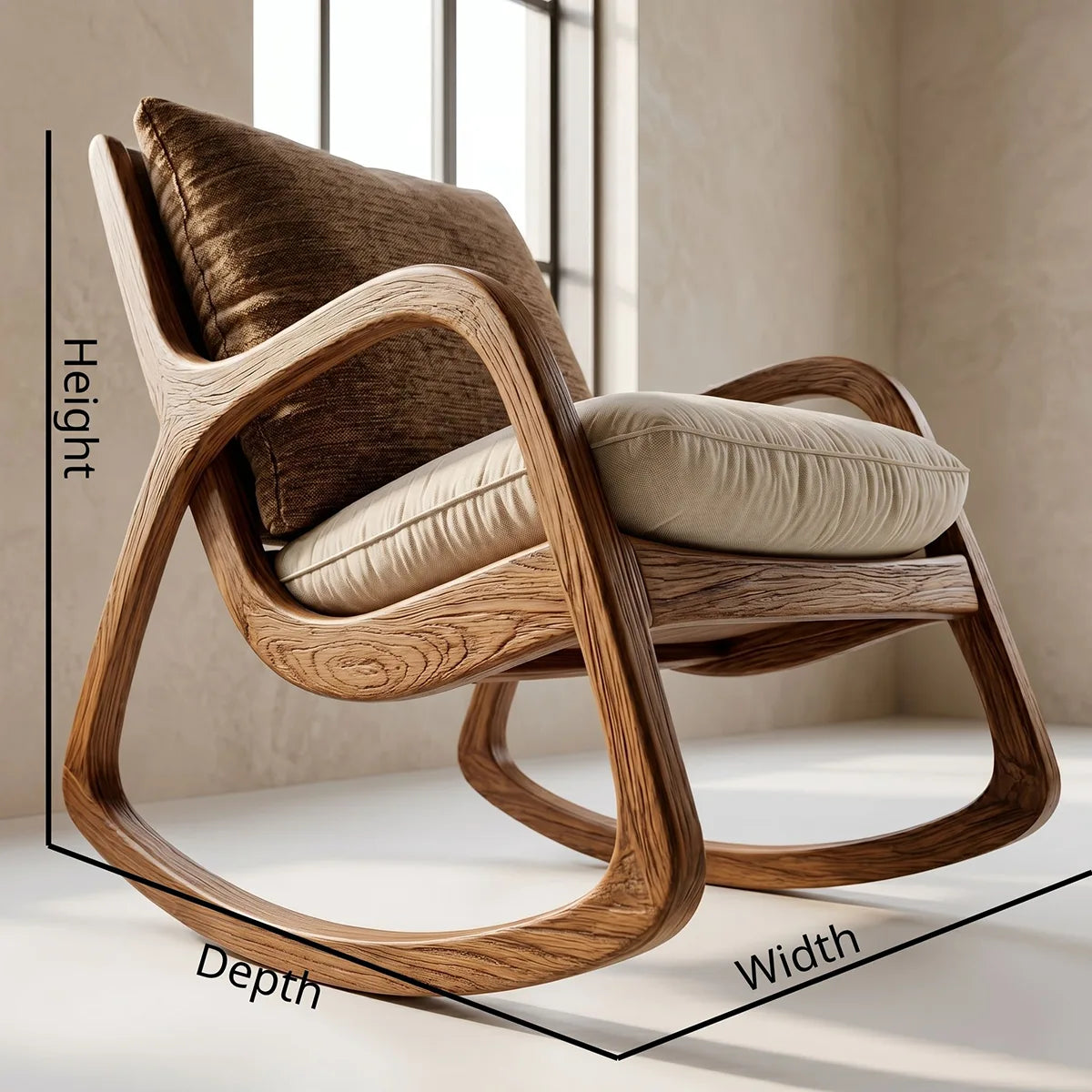 Handcrafted Solid Wood Rocking Lounge Chair, Organic Walnut Accent Chair
