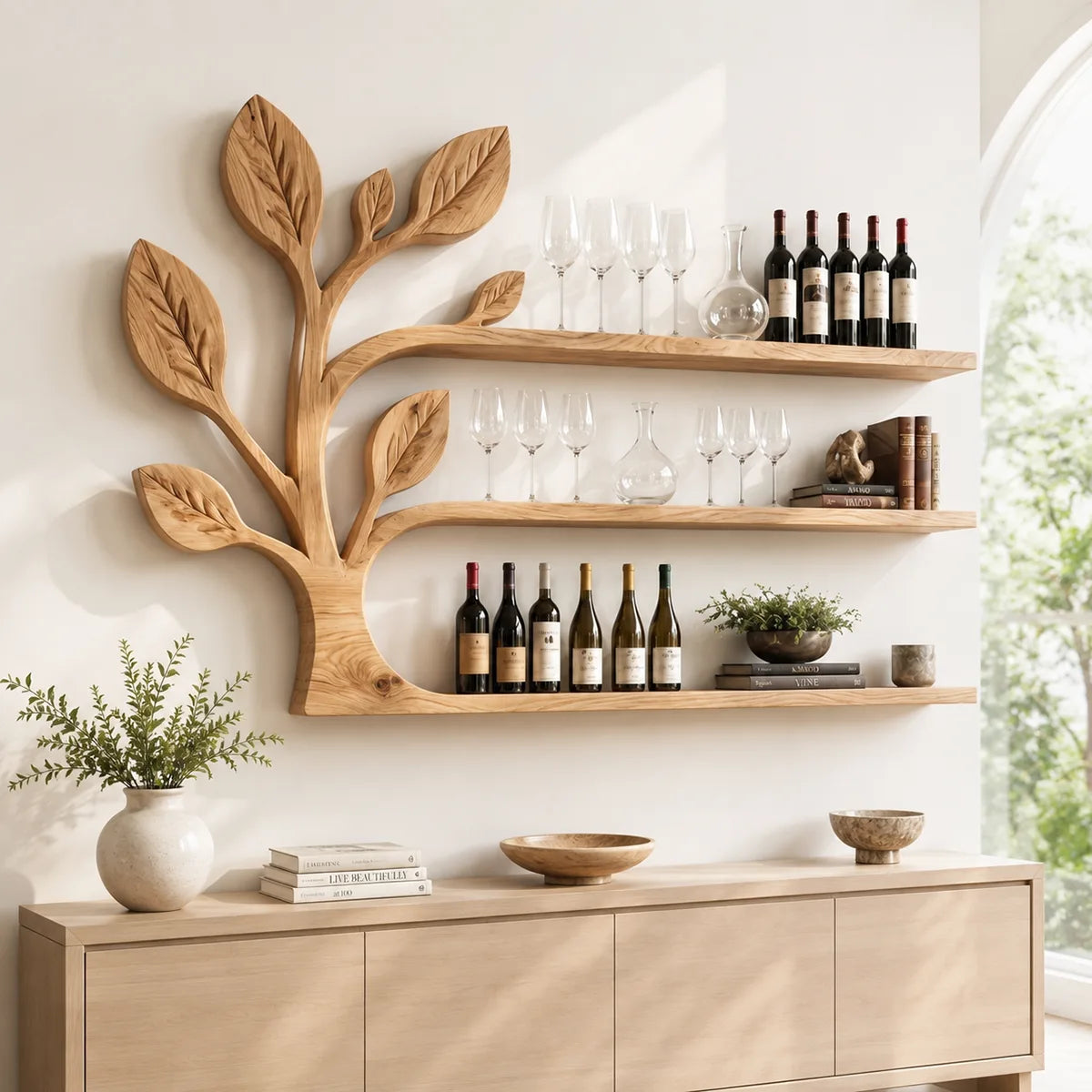 Arbor Flow Solid Wood Wall Wine Rack for Modern Dining Rooms TT006-9903