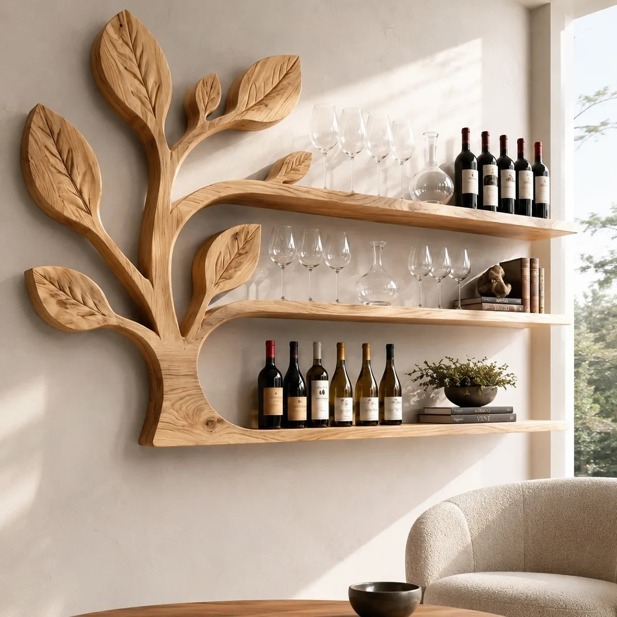 Arbor Flow Solid Wood Wall Wine Rack for Modern Dining Rooms TT006-9903