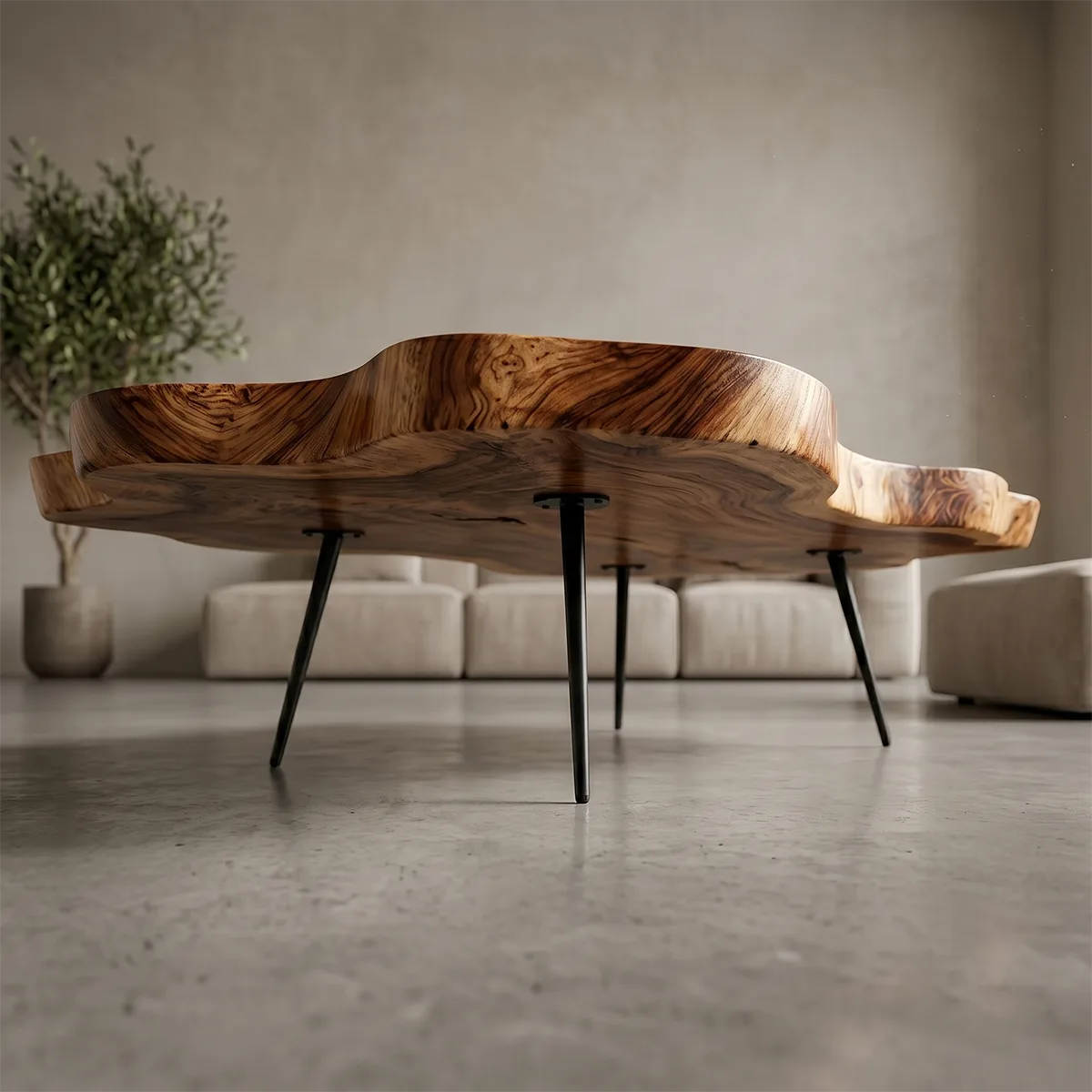 Organic Live Edge Solid Wood Coffee Table – Handcrafted Modern Rustic Table