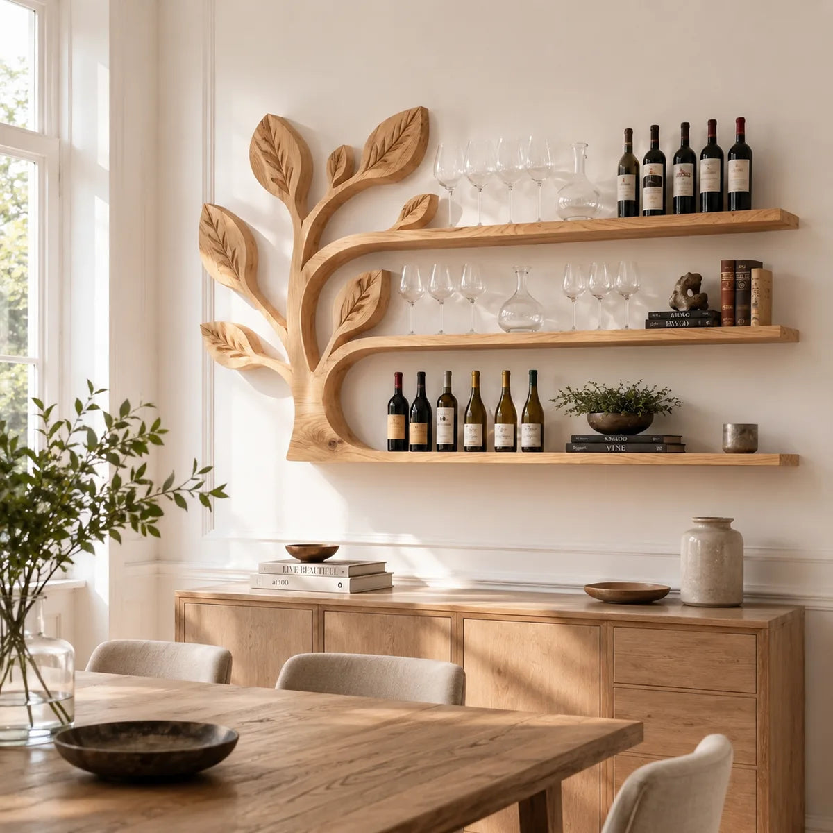 Arbor Flow Solid Wood Wall Wine Rack for Modern Dining Rooms TT006-9903
