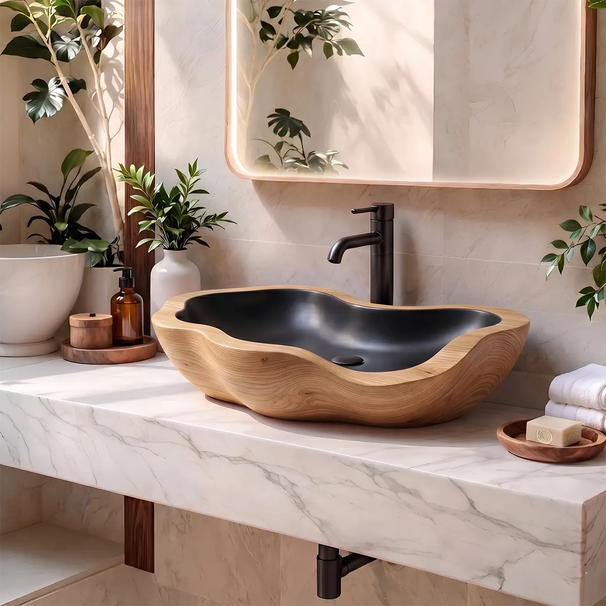 Organic Freeform Vessel Sink | Sculptural Asymmetrical Countertop Bathroom Basin TT006-1UMX3XP