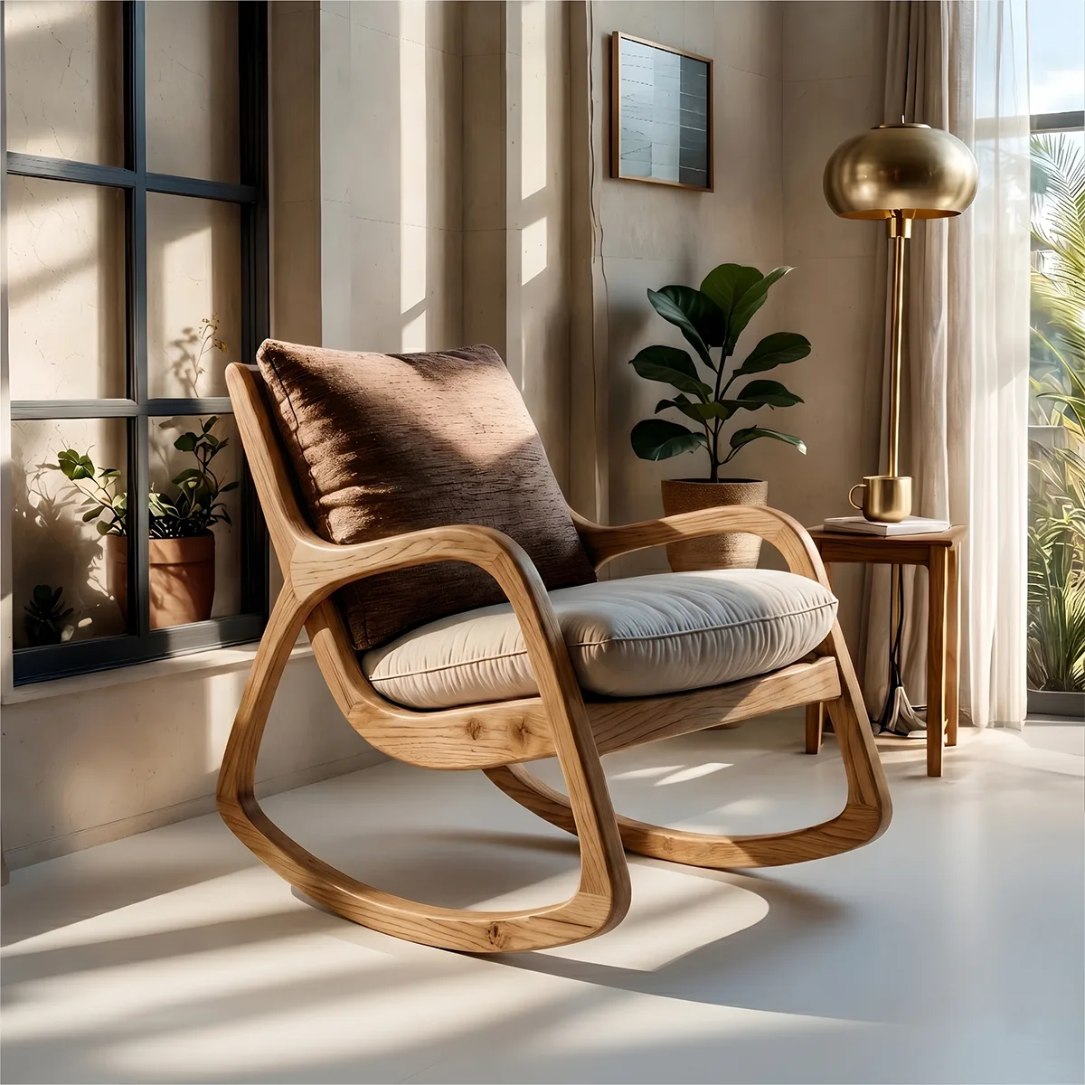 Handcrafted Solid Wood Rocking Lounge Chair, Organic Walnut Accent Chair