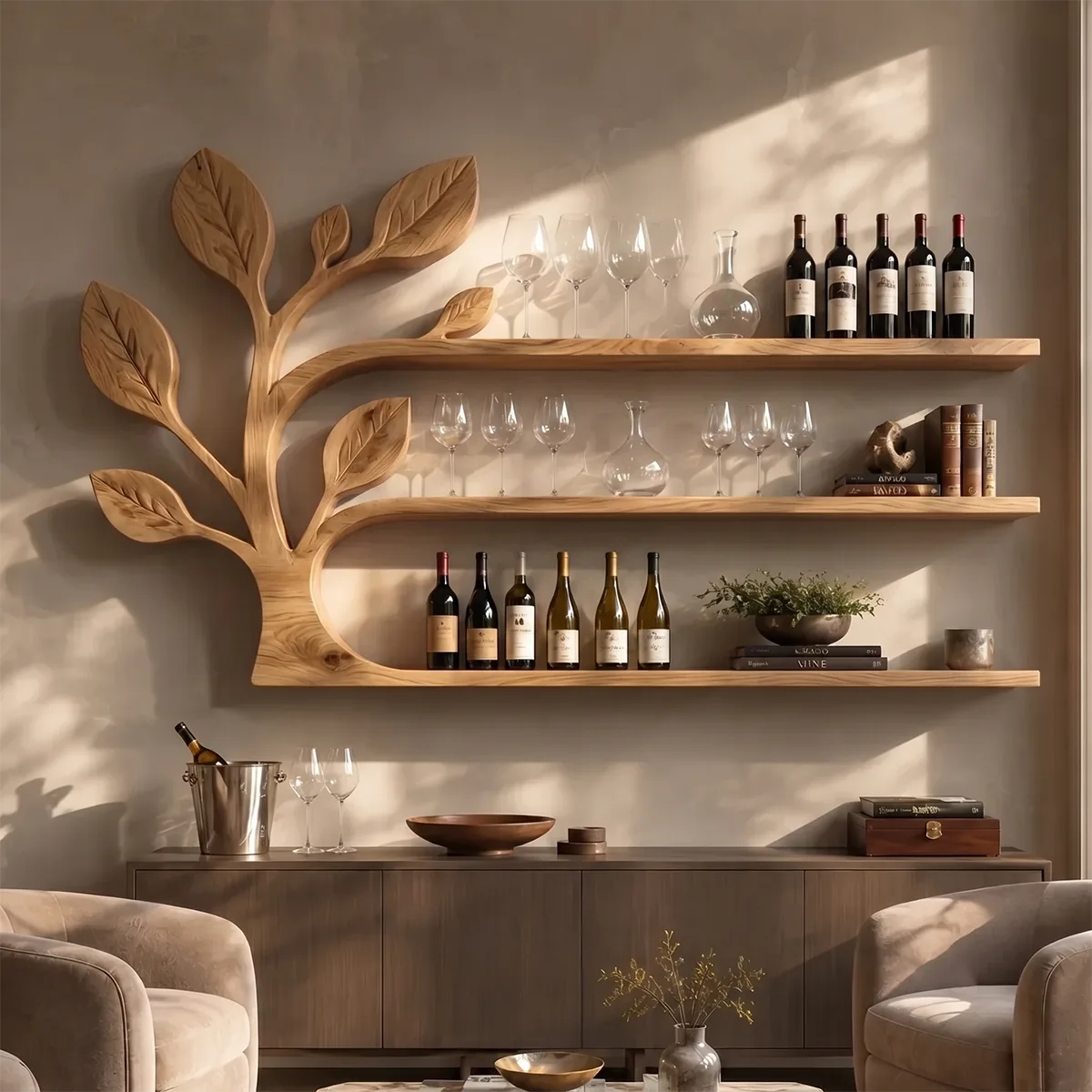 Arbor Flow Solid Wood Wall Wine Rack for Modern Dining Rooms TT006-9903