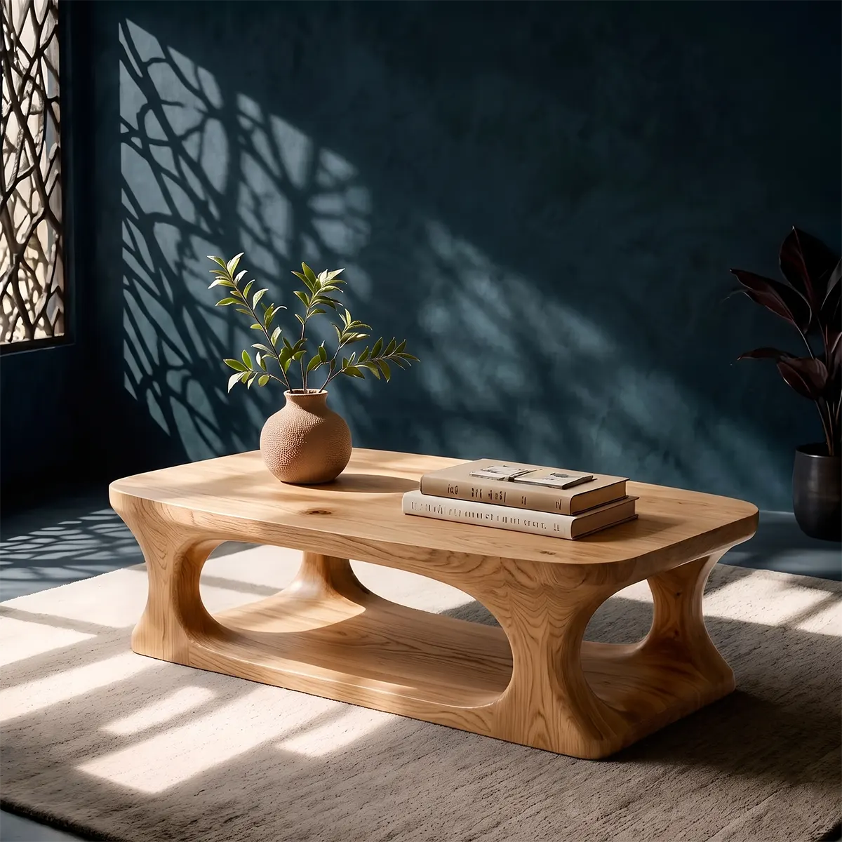 Modern Coffee Table with Shelf | Organic Sculptural Cocktail Table for Contemporary Living Room TT006-5621