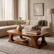 Modern Coffee Table with Shelf | Organic Sculptural Cocktail Table for Contemporary Living Room TT006-5621