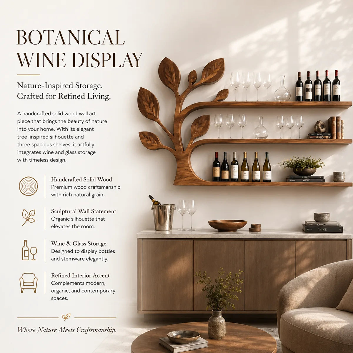 Arbor Flow Solid Wood Wall Wine Rack for Modern Dining Rooms TT006-9903