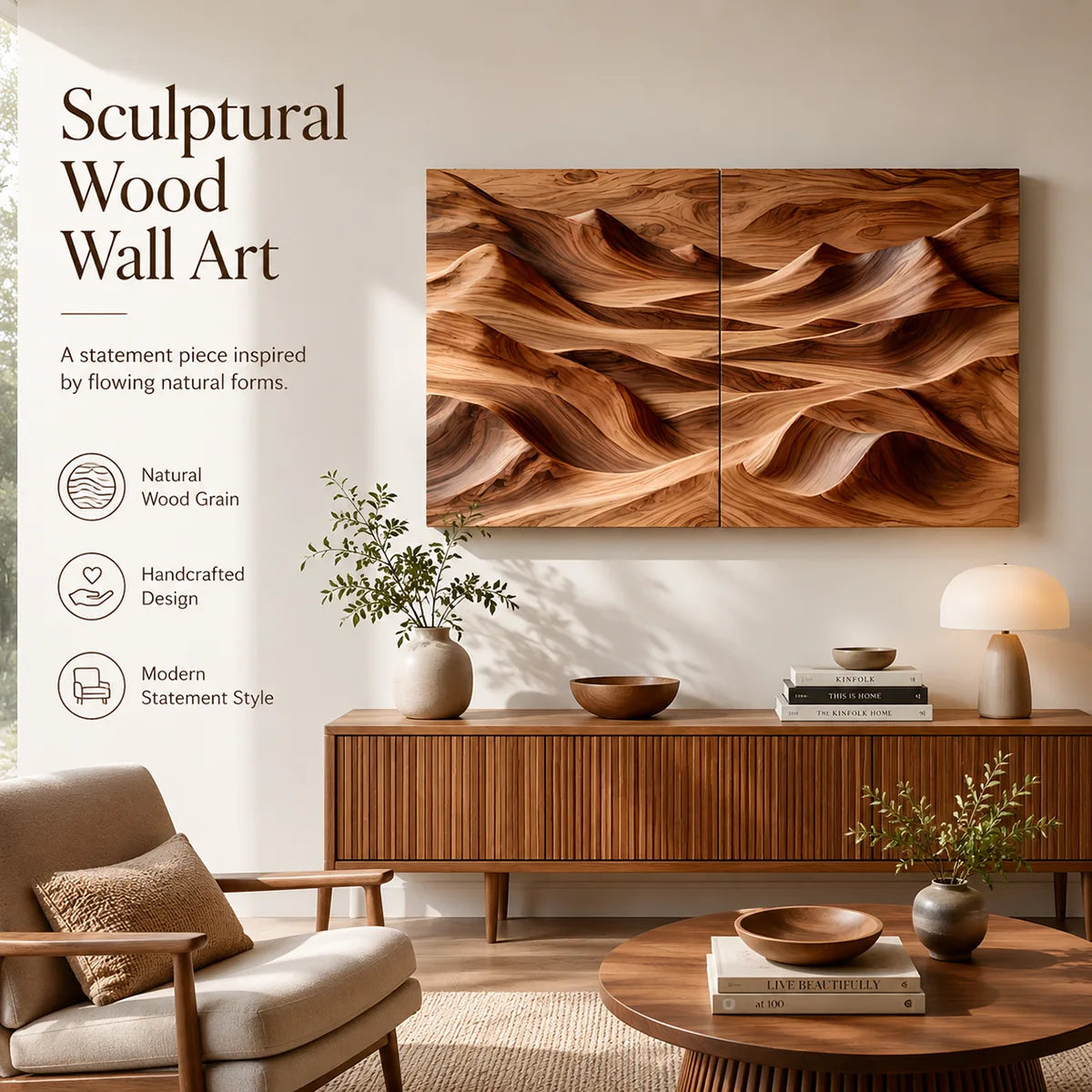 Abstract Wood Mountain Wall Art | Modern Wooden Wall Decor for Living Room, Bedroom & Office TT006-4329