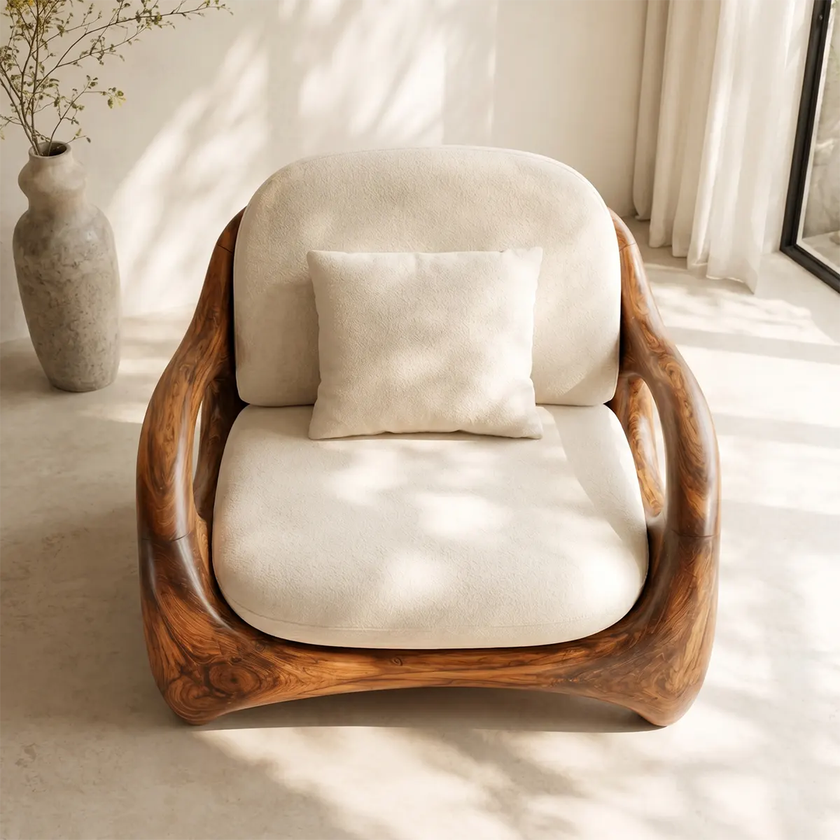 Organic Modern Solid Wood Lounge Chair | Sculptural Handcrafted Wooden Accent Chair TT006-3914