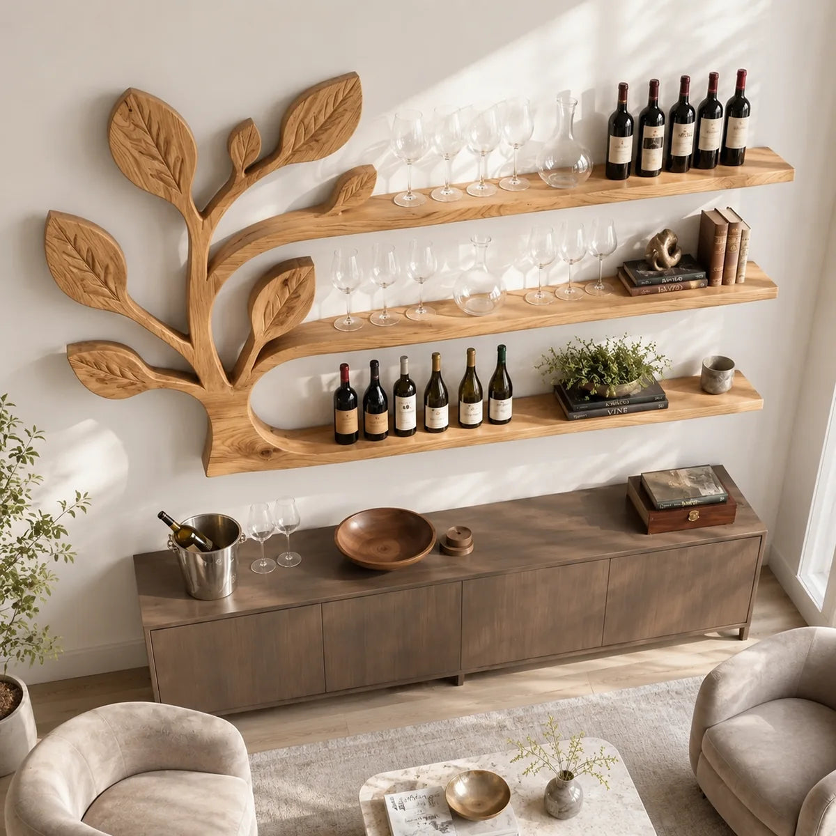 Arbor Flow Solid Wood Wall Wine Rack for Modern Dining Rooms TT006-9903