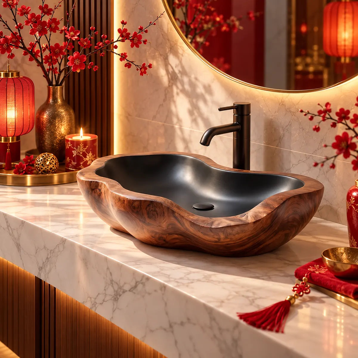 Organic Freeform Vessel Sink | Sculptural Asymmetrical Countertop Bathroom Basin TT006-1UMX3XP